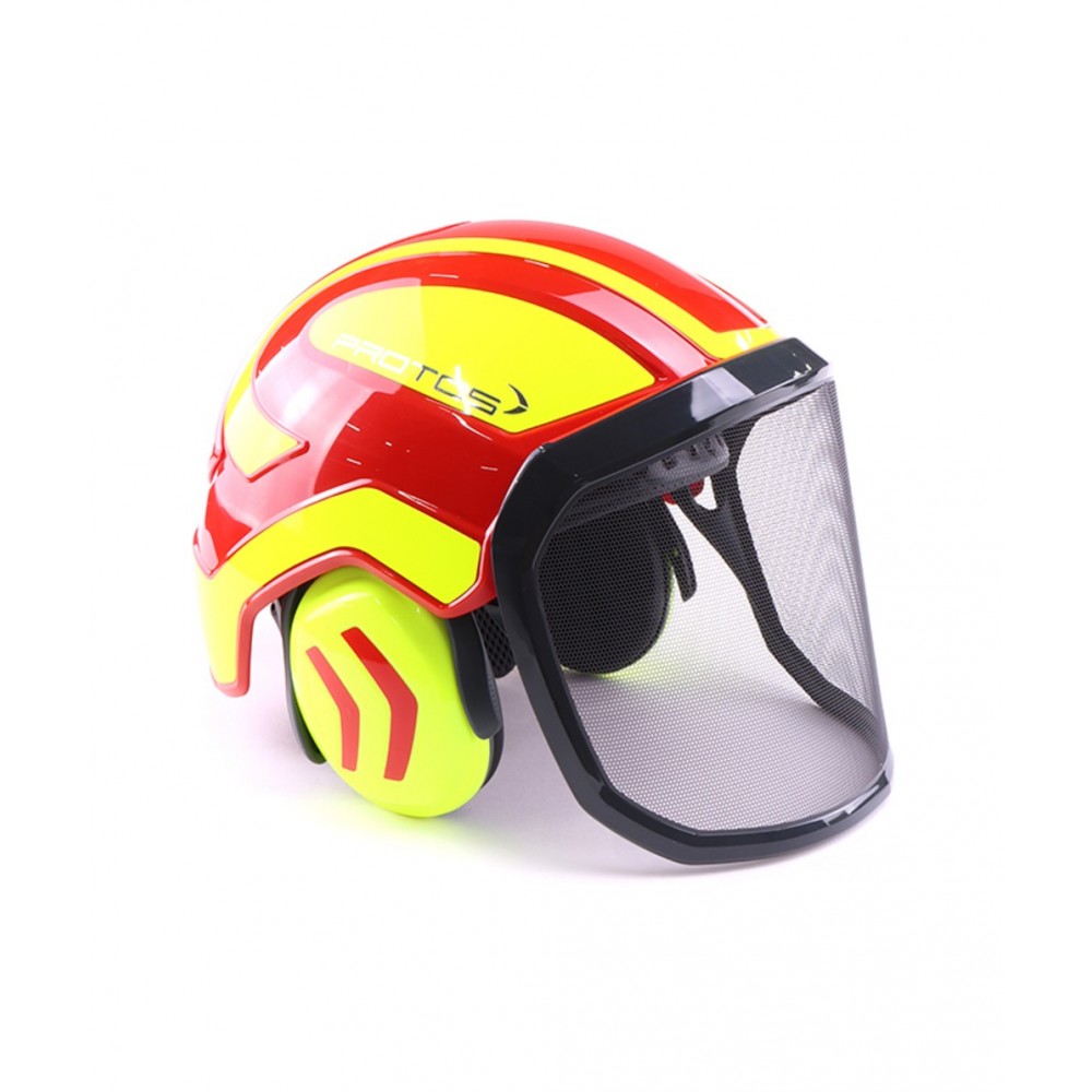 Casque De Sécurité Protos Forest Jaune/Rouge - Intégral Et Anti-Accrochage Pour Bûcherons