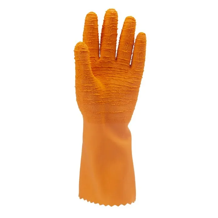 Gants de travail latex chimique nitrile crêpé orange 34cm