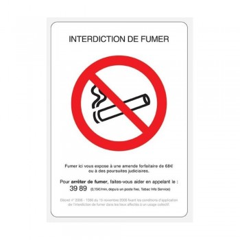 Panneau Interdiction de fumer rigide ou adhesif format A4