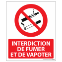 Panneau interdiction de fumer et de vapoter rigide ou adhésif A4