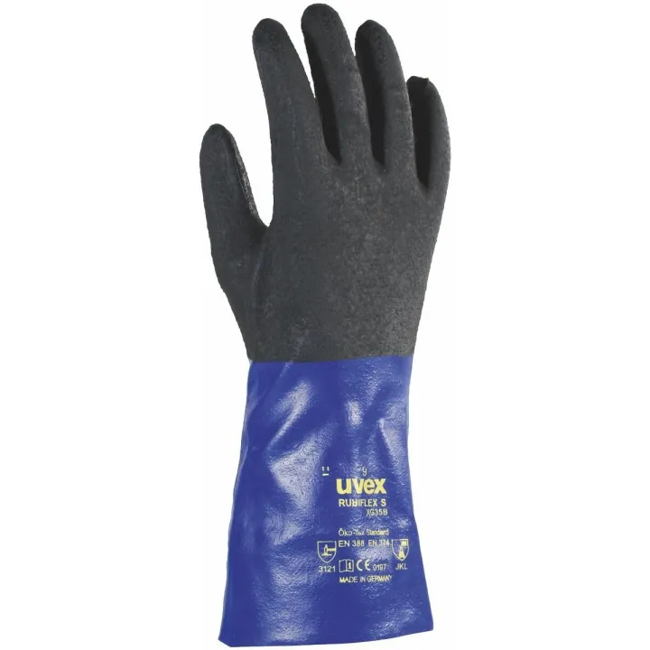 Gants nitriles protection chimiques RUBIFLEX XG35 UVEX main gauche