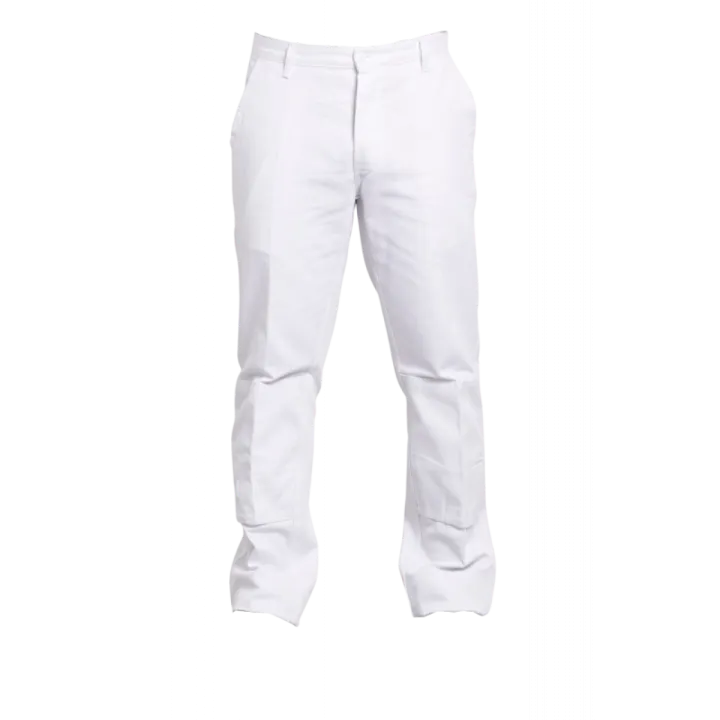 Pantalon de travail blanc 100% coton poche genoux
