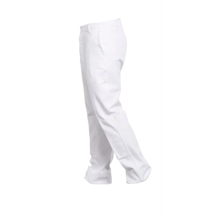 Pantalon de travail blanc 100% coton poche genoux profile