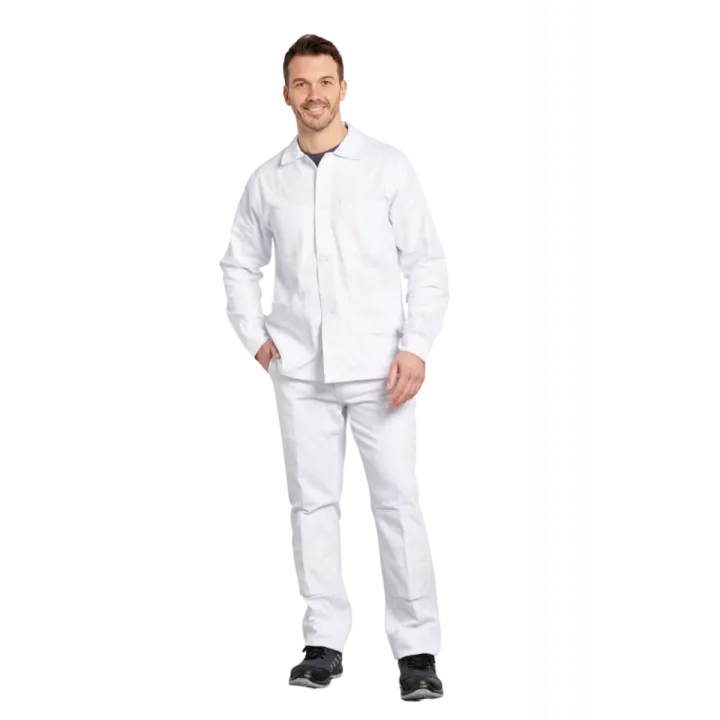 Pantalon de travail blanc 100% coton poche genoux