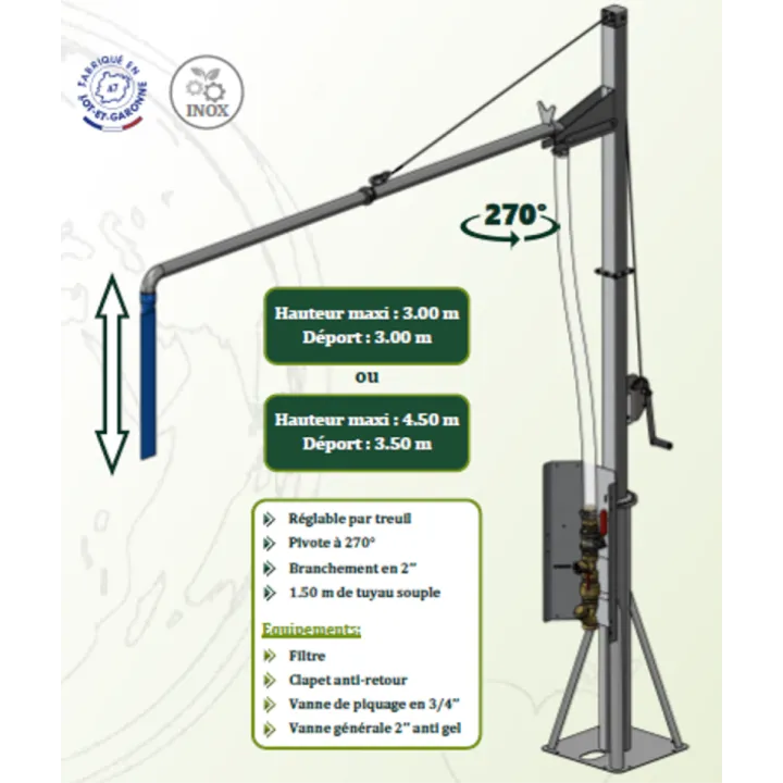 Potence colonne remplissage Inox hauteur réglable SOLHEAD