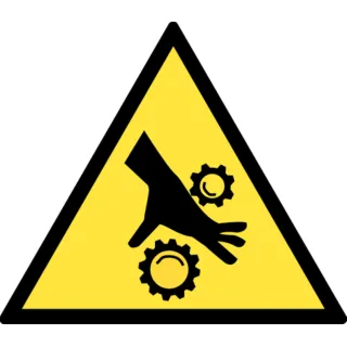 Panneau Danger d'écrasement par engrenage rigide ou adhésif base 30 cm