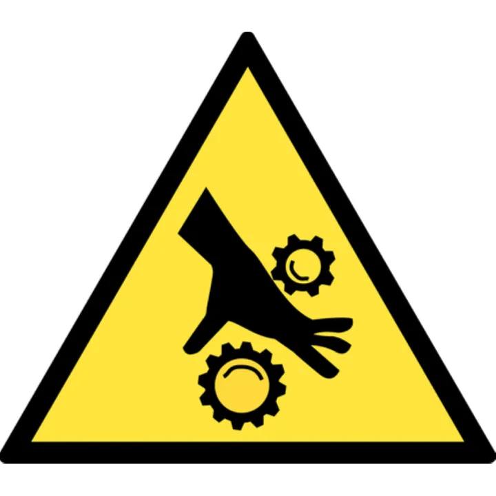 Panneau Danger d'écrasement par engrenage rigide ou adhésif base 30 cm