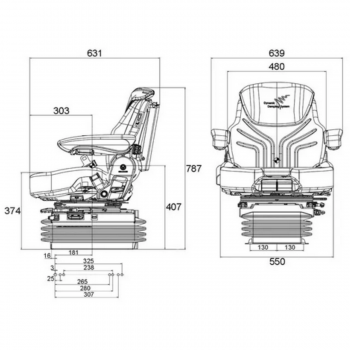 Dimension de notre Siège tracteur pneumatique GRAMMER MAXIMO XXL