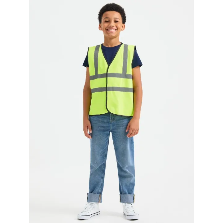 Gilet haute visibilité Enfant Junior jaune fluo avec bandes