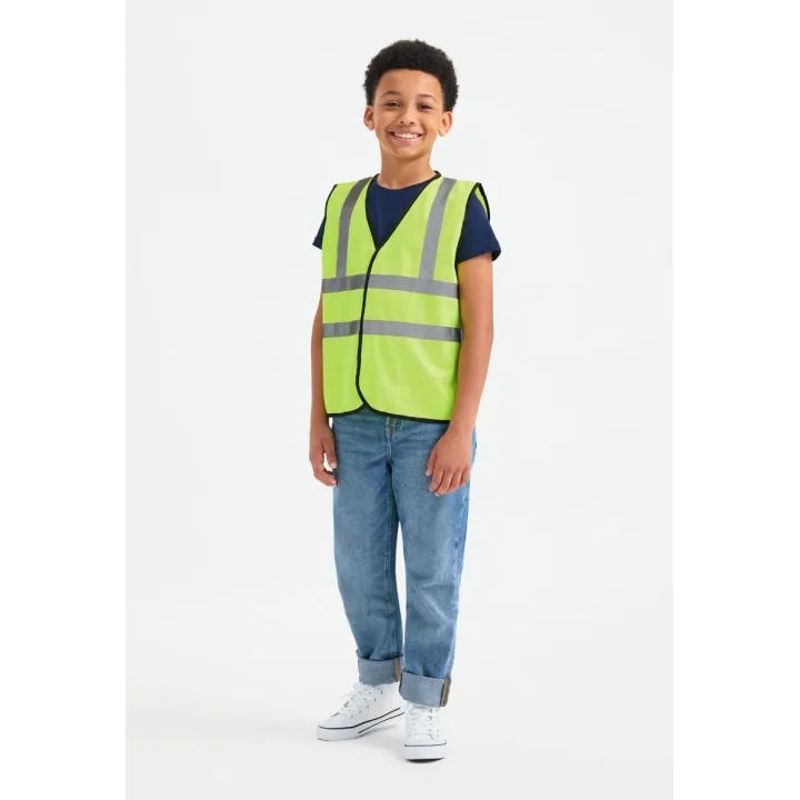 Gilet haute visibilité Enfant Junior jaune fluo avec bandes