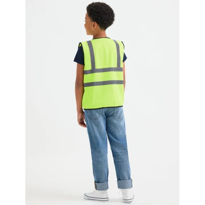 Gilet haute visibilité Enfant Junior jaune fluo avec bandes  dos