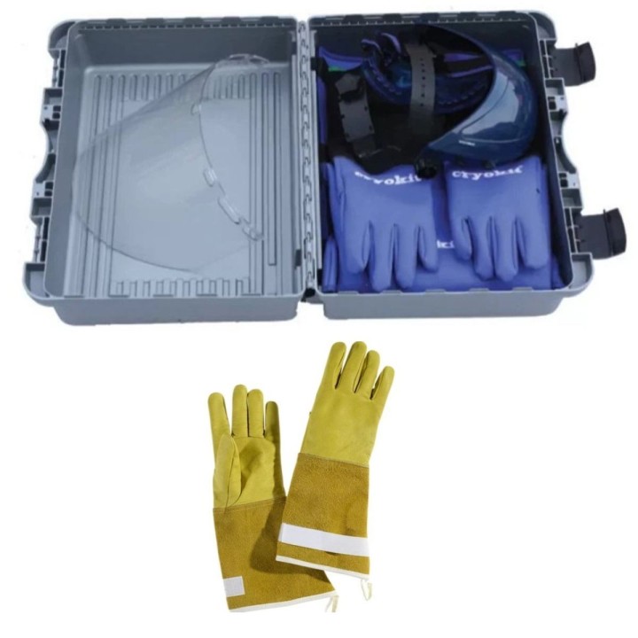 Malette complete tablier guêtres visiere gants cryogenique COVAL SAFETY gants CRYOLITE