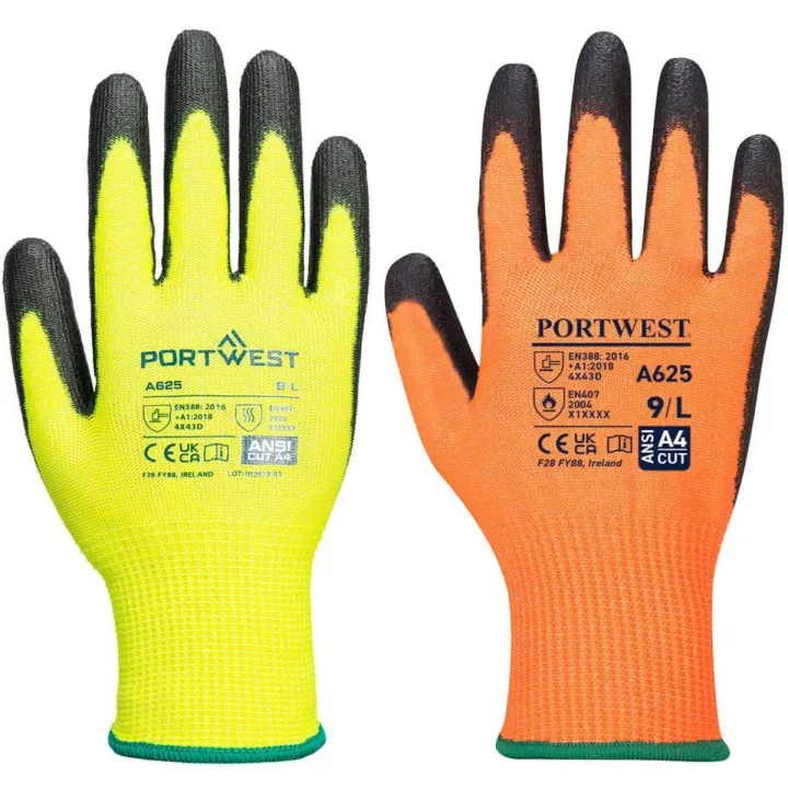 Gants de travail fluo anti-coupure PU élasthane 4X42D PORTWEST