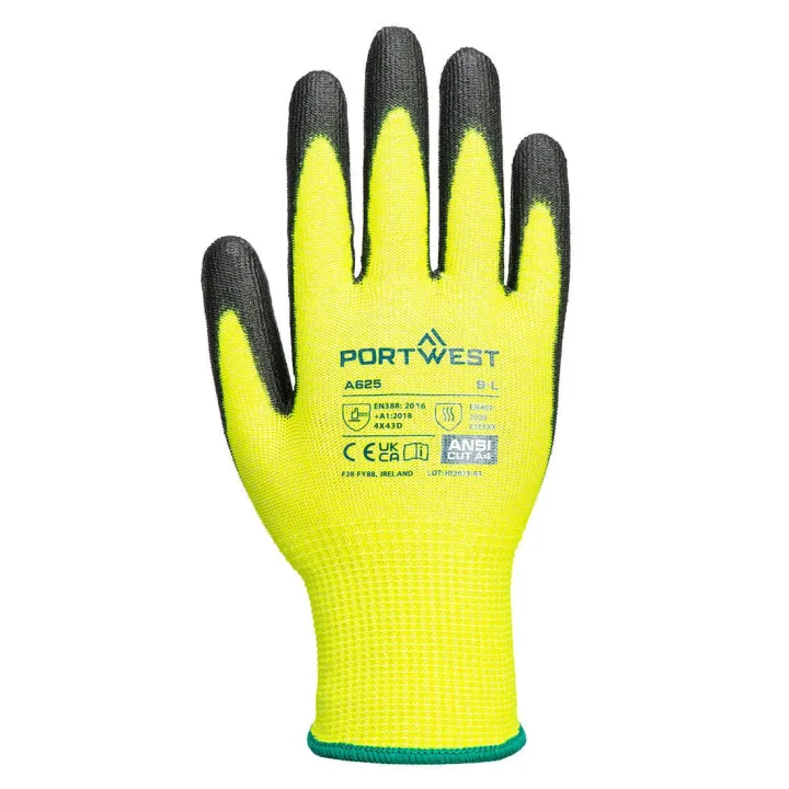 Gants de travail jaune fluo anti-coupure PU élasthanne 4X42D PORTWEST