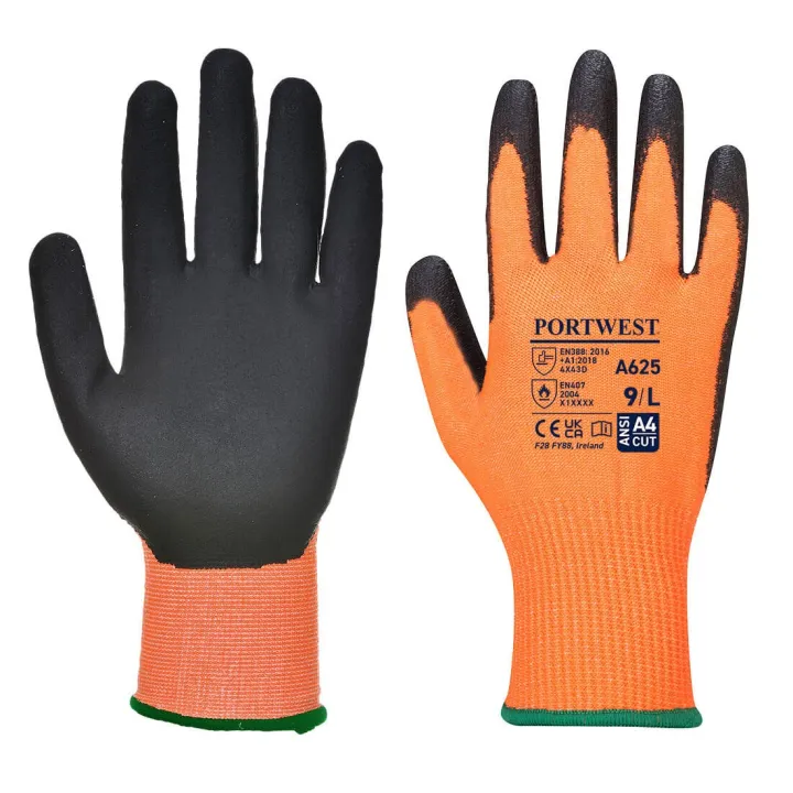Gants de travail orange fluo anti-coupure PU élasthanne 4X42D PORTWEST