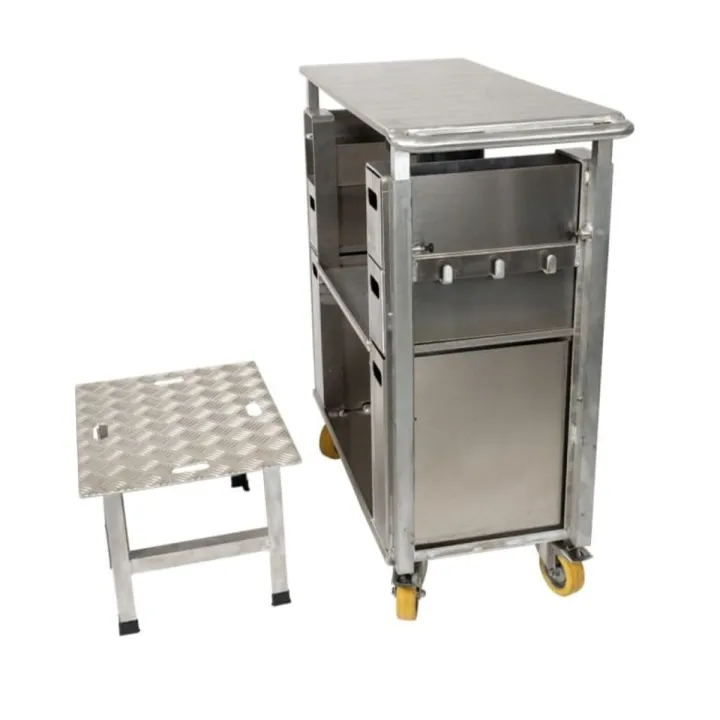 Marche pieds aluminium devant chariot de travail ergonomique JASMIN