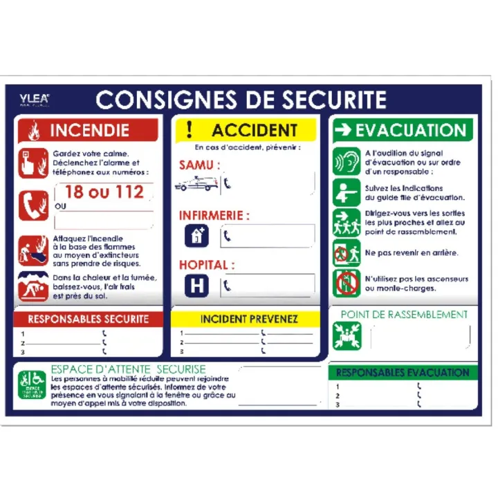 Panneau consignes de sécurité YLEA – Affichage obligatoire entreprise