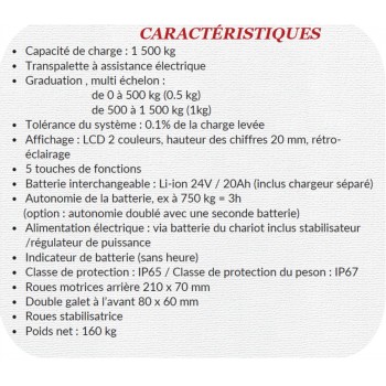 Caractéristique de notre transpalette peseur 1500 kg