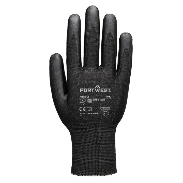 Gants tungstène Portwest A680K portés – haute dextérité et grip nitrile