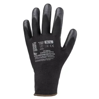 Gants EUROLITE 13P110 Coverguard en polyester noir avec enduction PU pour manutention de précision