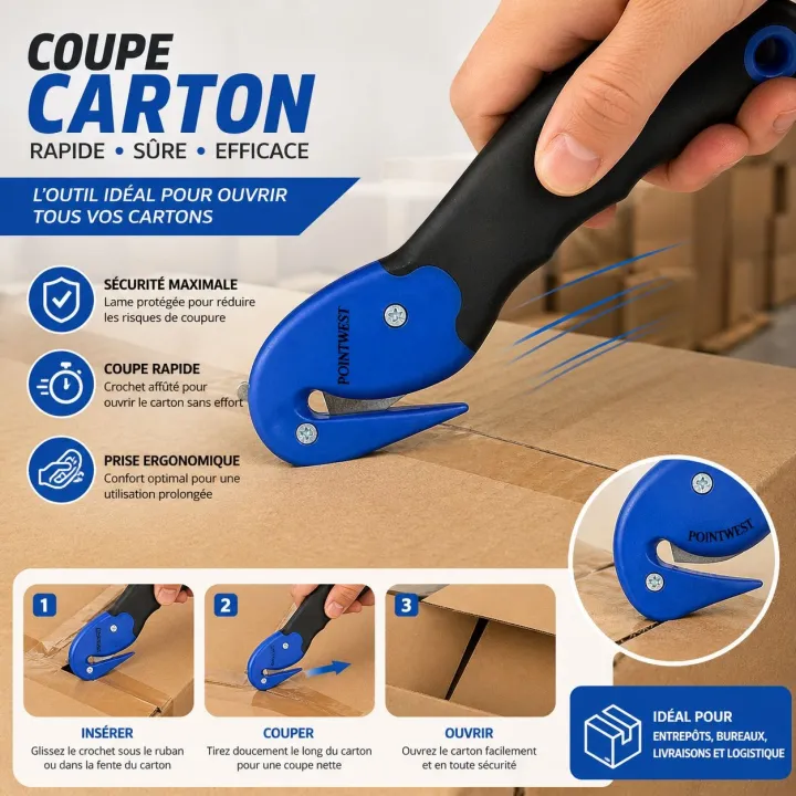 Couteau sécurité Portwest KN50 lame protégée pour carton