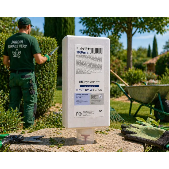 Crème solaire PHYSIO UV 50 LOTION Physioderm 1L en jardin espace vert