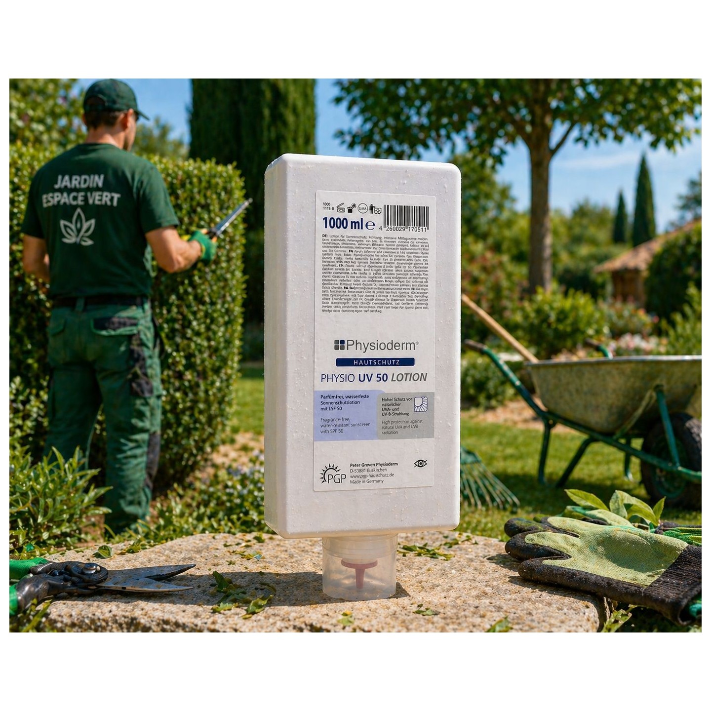 Crème solaire PHYSIO UV 50 LOTION Physioderm 1L – Protection UV professionnelle haute performance