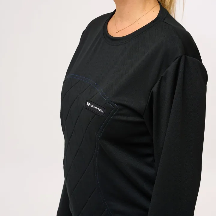 T-shirt rafraîchissant manches longues TECHNIFRESH Active noir pour chaleur extrême femme tissus