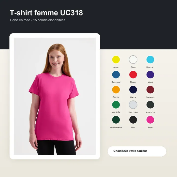 T-shirt femme haute qualité UC318 Uneek en coton 180 g/m² personnalisable multi colore