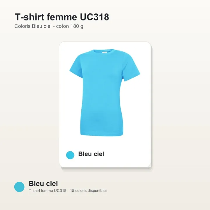 T-shirt femme haute qualité UC318 Uneek en coton 180 g/m² bleu ciel
