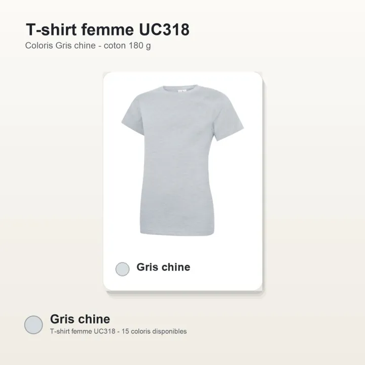 T-shirt femme haute qualité UC318 Uneek en coton 180 g/m² gris chiné