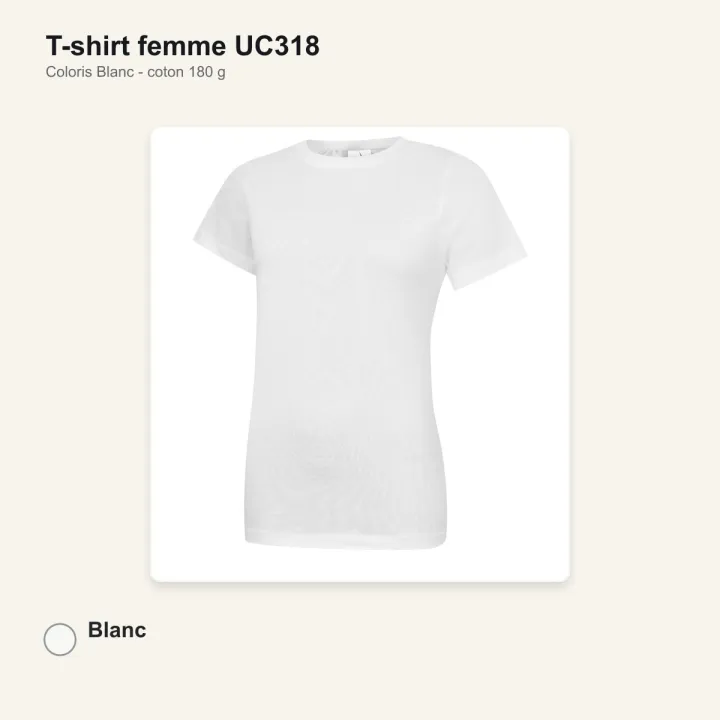 T-shirt femme haute qualité UC318 Uneek en coton 180 g/m² blanc