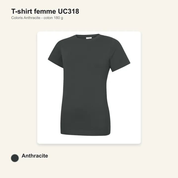T-shirt femme haute qualité UC318 Uneek en coton 180 g/m² anthracite