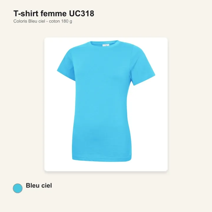 T-shirt femme haute qualité UC318 Uneek en coton 180 g/m² bleu ciel
