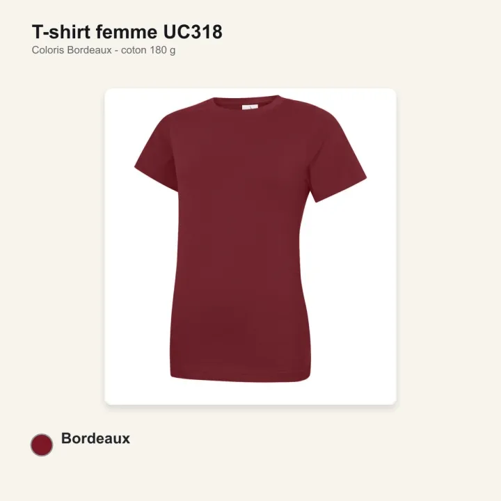 T-shirt femme haute qualité UC318 Uneek en coton 180 g/m² bordeaux