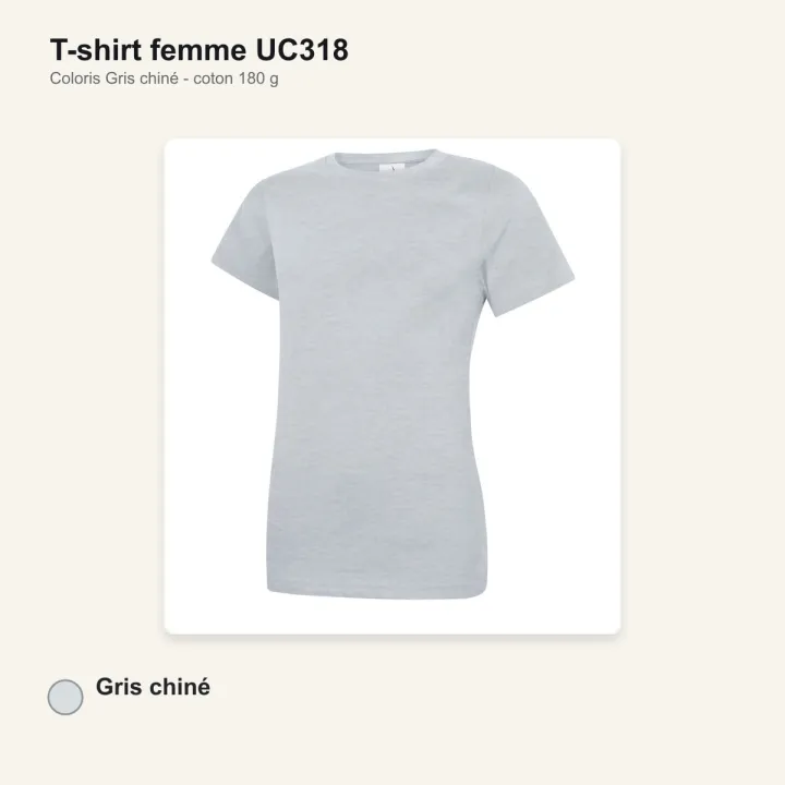 T-shirt femme haute qualité UC318 Uneek en coton 180 g/m² gris chiné