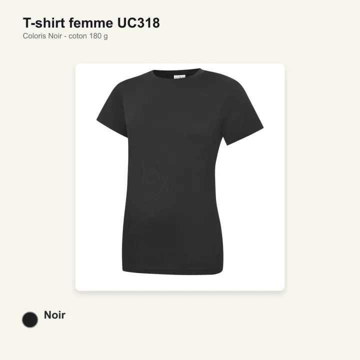 T-shirt femme haute qualité UC318 Uneek en coton 180 g/m² noir
