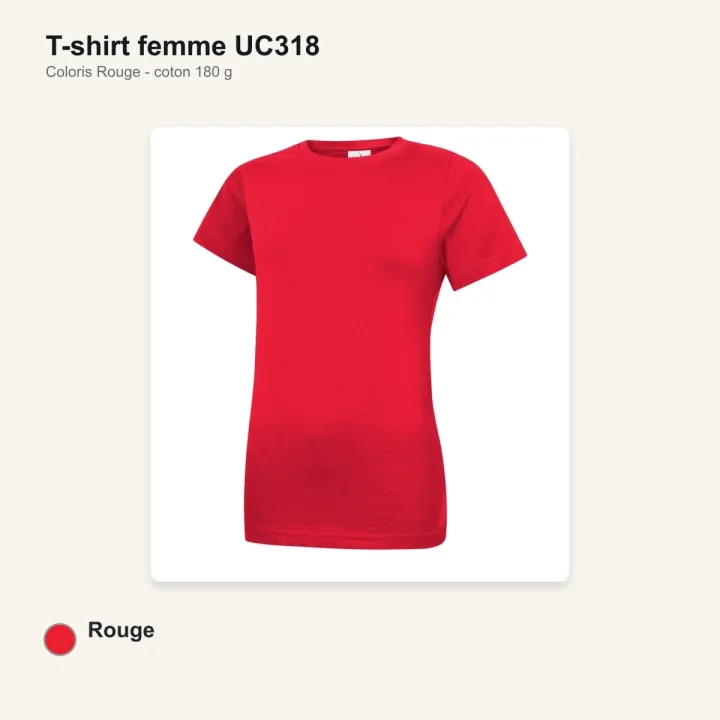 T-shirt femme haute qualité UC318 Uneek en coton 180 g/m² rouge
