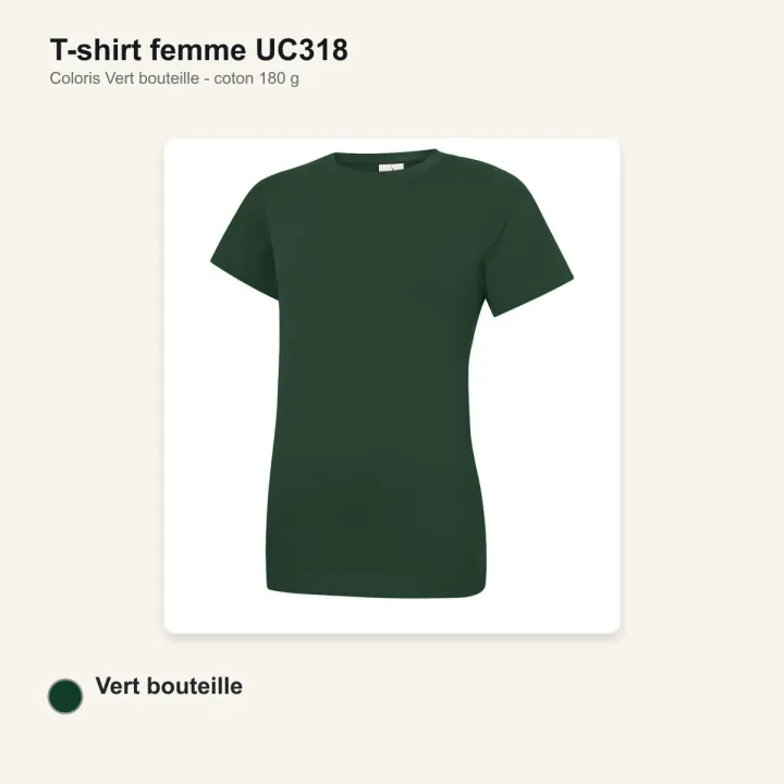 T-shirt femme haute qualité UC318 Uneek en coton 180 g/m² vert bouteille