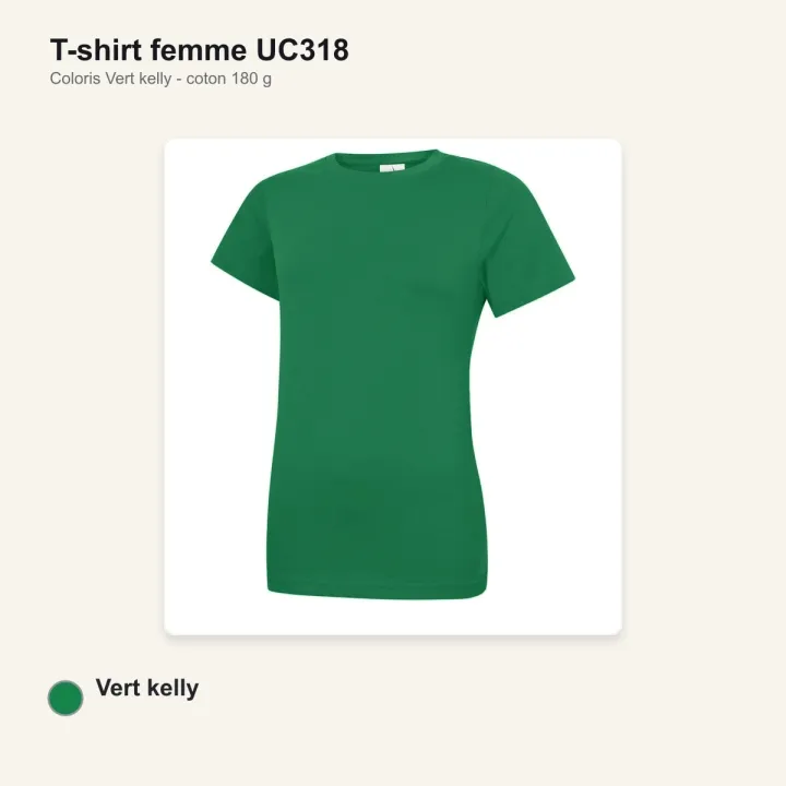 T-shirt femme haute qualité UC318 Uneek en coton 180 g/m² vert kelly