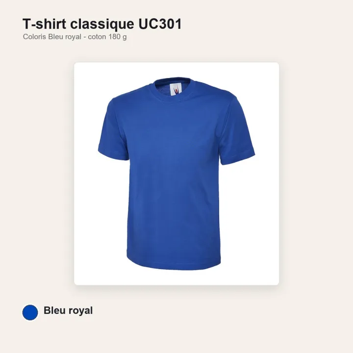 Tee-Shirt mixte col rond 180 gr UC301 UNEEK bleu roy