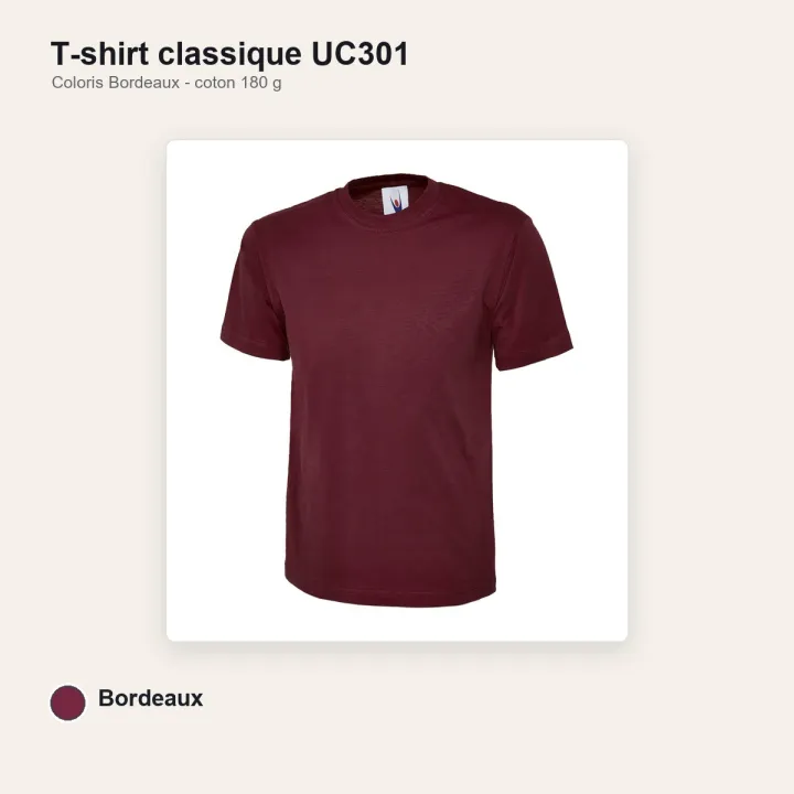 Tee-Shirt mixte col rond 180 gr UC301 UNEEK bordeaux