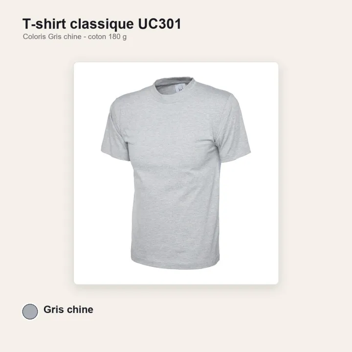 Tee-Shirt mixte col rond 180 gr UC301 UNEEK gris chiné