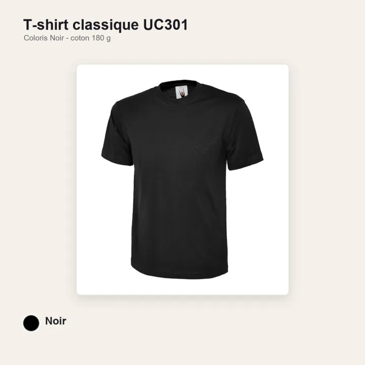 Tee-Shirt mixte col rond 180 gr UC301 UNEEK noir