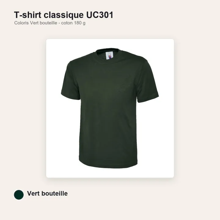 Tee-Shirt mixte col rond 180 gr UC301 UNEEK vert bouteille