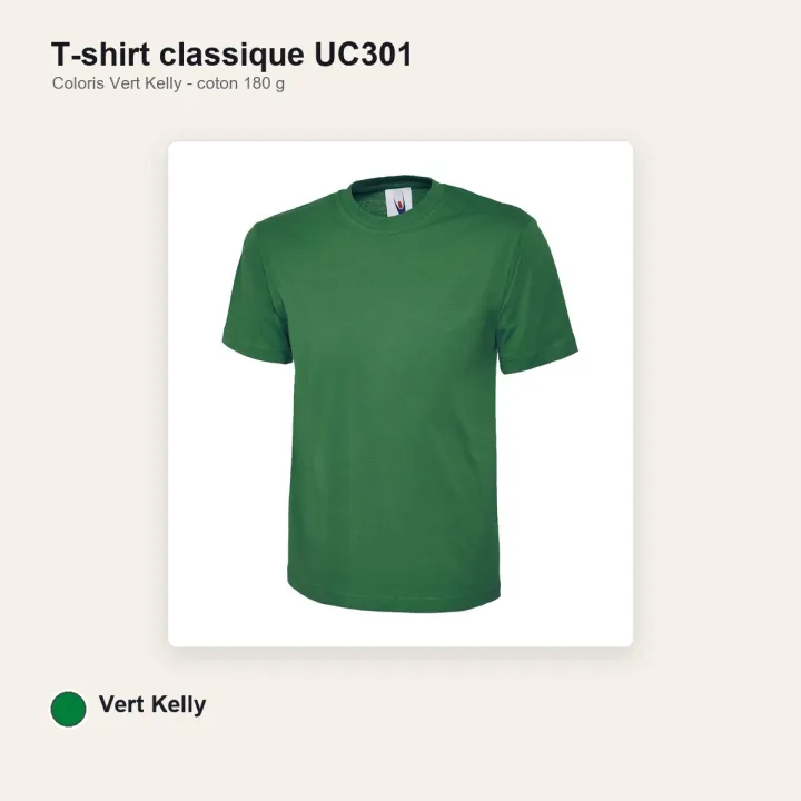 Tee-Shirt mixte col rond 180 gr UC301 UNEEK vert kelly