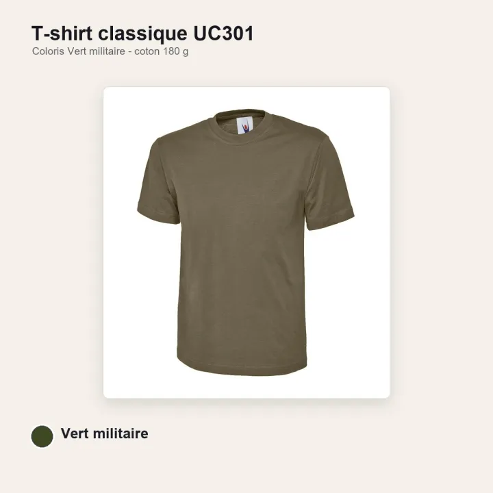 Tee-Shirt mixte col rond 180 gr UC301 UNEEK militaire