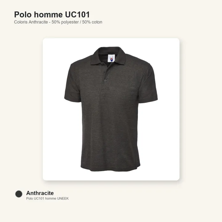 Polo homme manche courte noir 220 gr uneek UC101 antrhacite