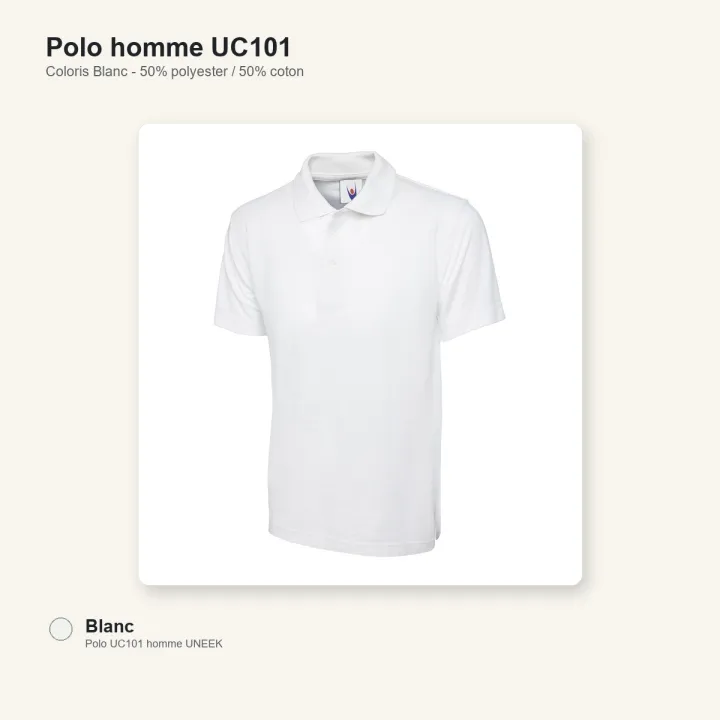 Polo homme manche courte noir 220 gr uneek UC101 blanc