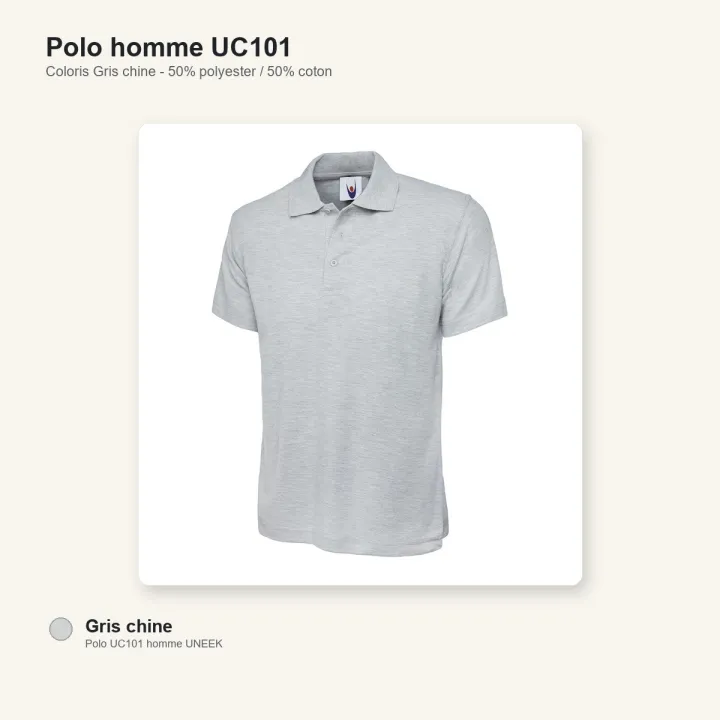 Polo homme manche courte noir 220 gr uneek UC101 gris chiné